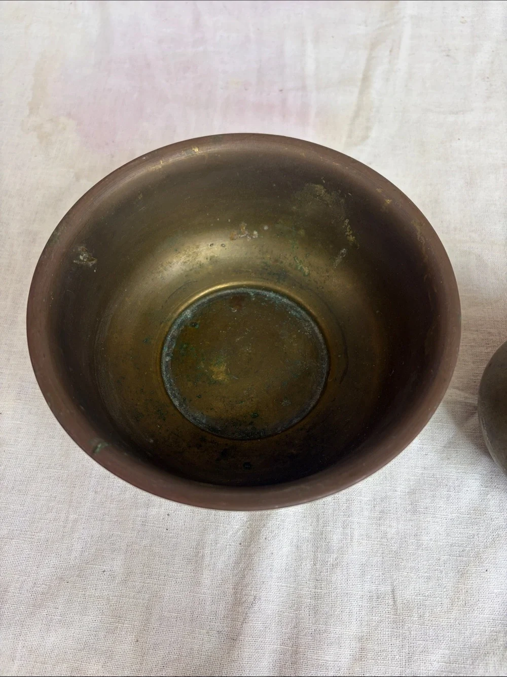Vintage Brass Bowl and Creamer Set - Warm Brown Brass Finish